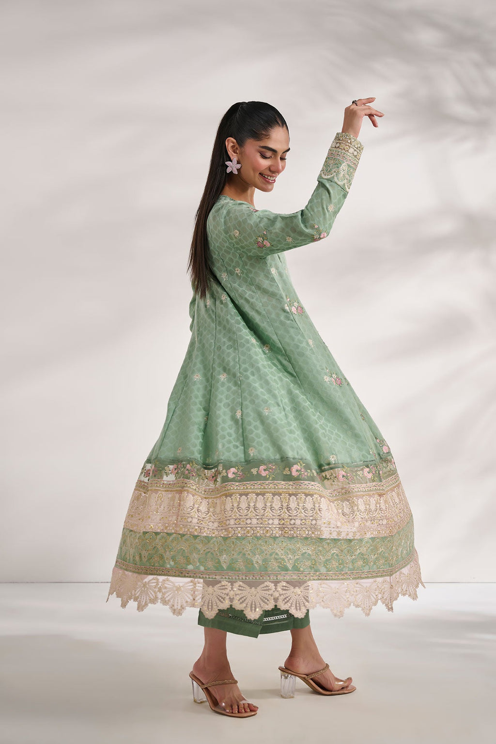 SS24DA-2473   GREEN  2PCS  EMBROIDERED KURTA WITH TROUSER