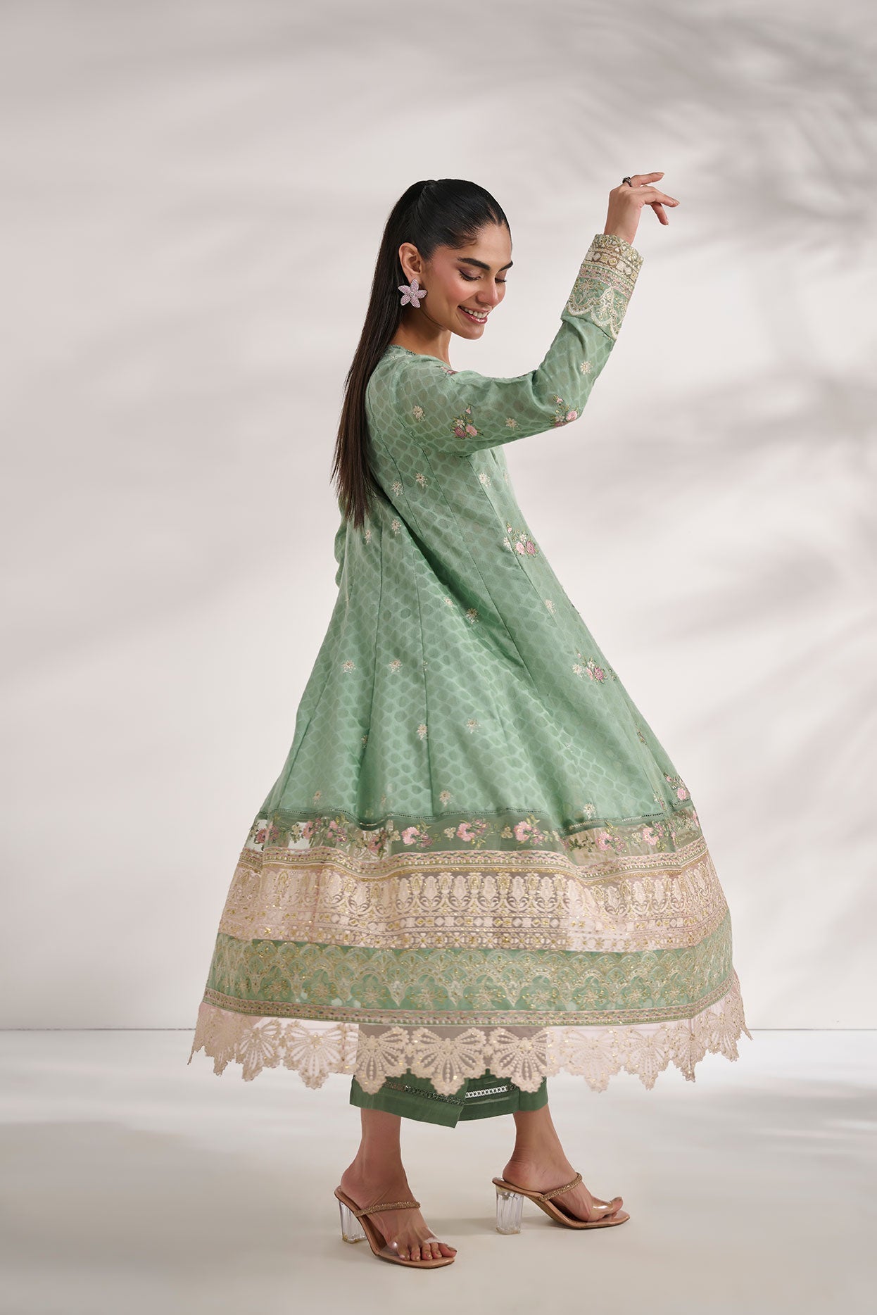 SS24DA-2473   GREEN  2PCS  EMBROIDERED KURTA WITH TROUSER
