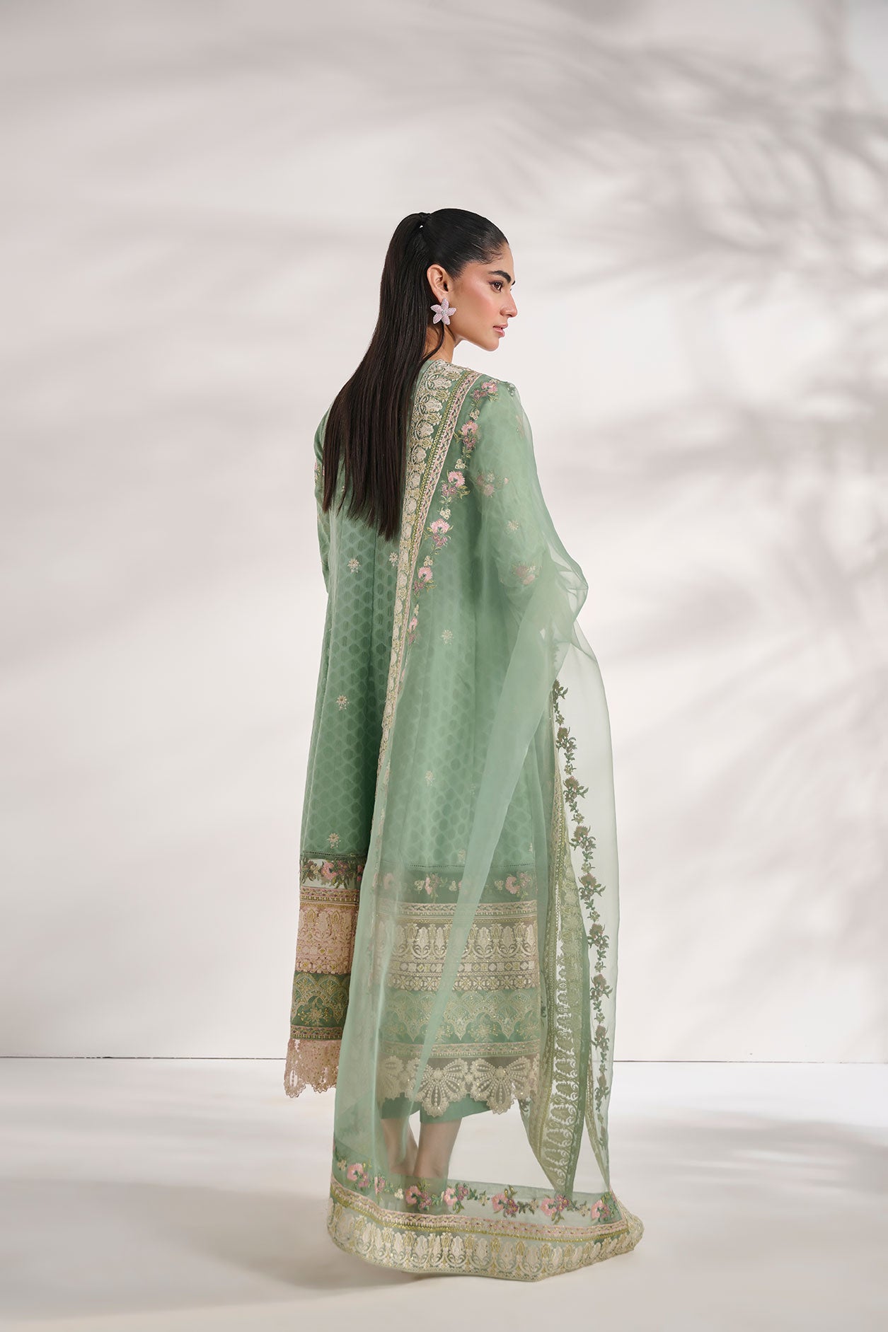 SS24DA-2473   GREEN  2PCS  EMBROIDERED KURTA WITH TROUSER