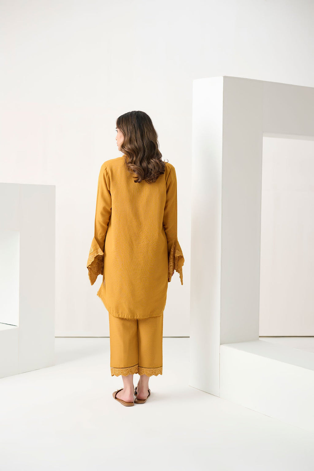 DC-2252 MUSTARD 2PCS  EMBROIDERED KURTA WITH TROUSER