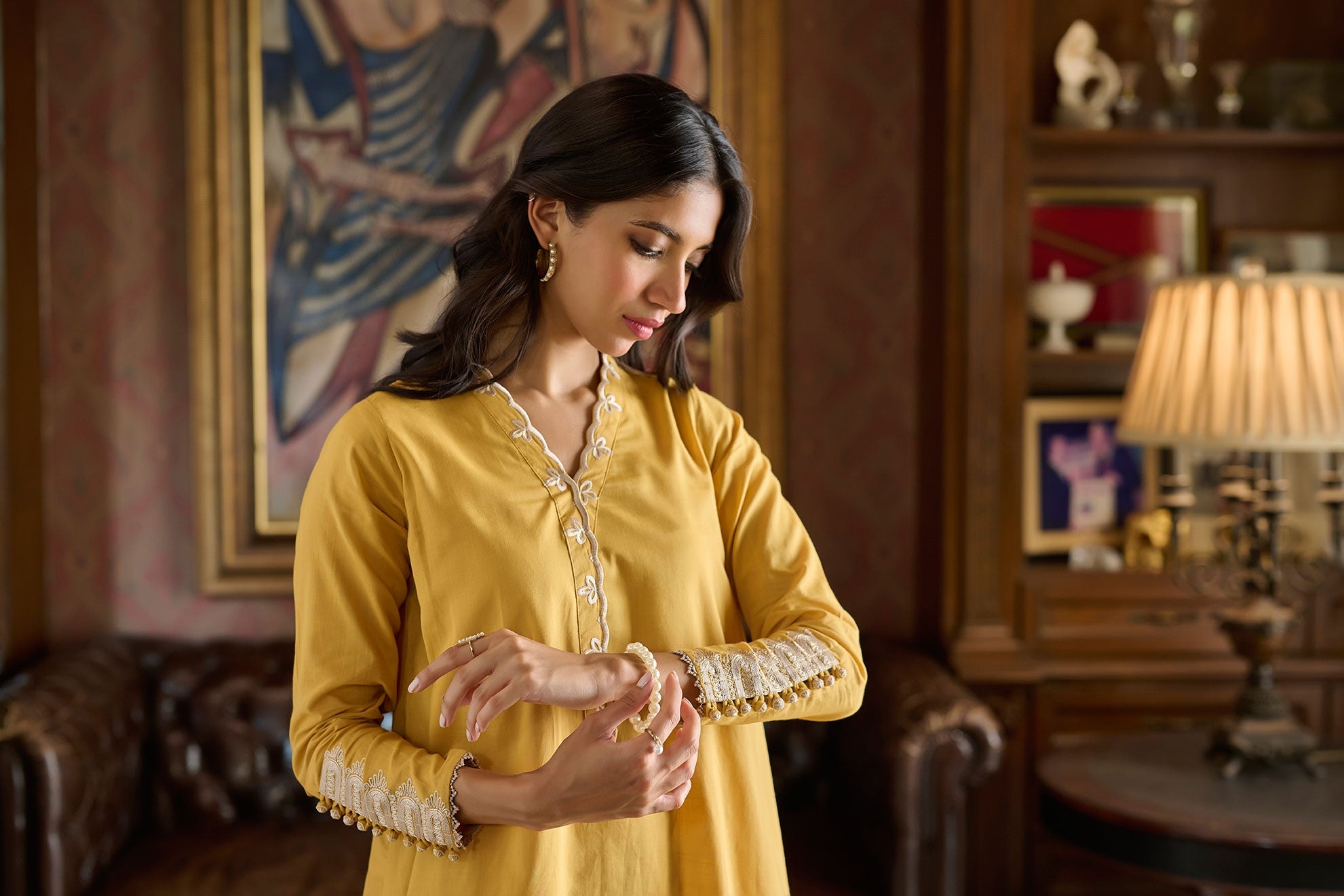 DC-2218 MUSTARD 2PCS  EMBROIDERED KURTA WITH TROUSER