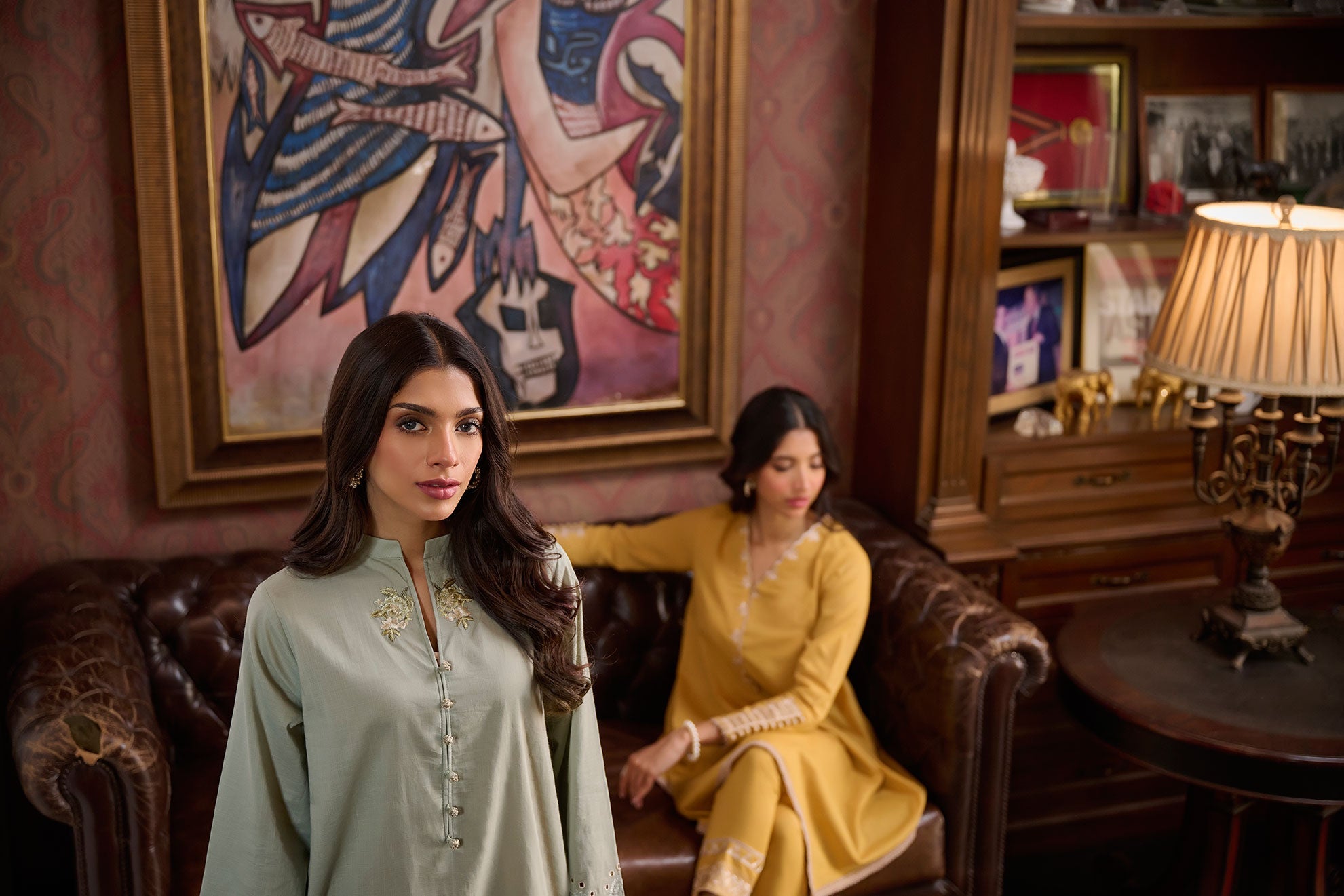 DC-2218 MUSTARD 2PCS  EMBROIDERED KURTA WITH TROUSER